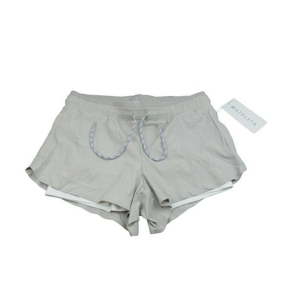 Athleta Trekkie Crest 2 in 1 Shortie Womens Size 12 Shorts Birch Grey NEW - Picture 1 of 9